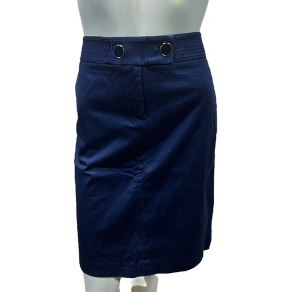 J.Crew Navy Blue Cotton Skirt with Gold & Navy Buttons - Size 12 - Picture 2 of 7